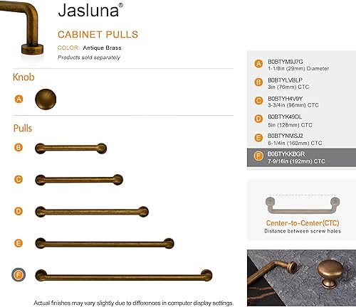 Miniatura 9 de Paquete de 2 tiradores de gabinete de latón antiguo, manijas de cajón de barra central de agujero de 6-14 pulgadas para armarios de cocina,