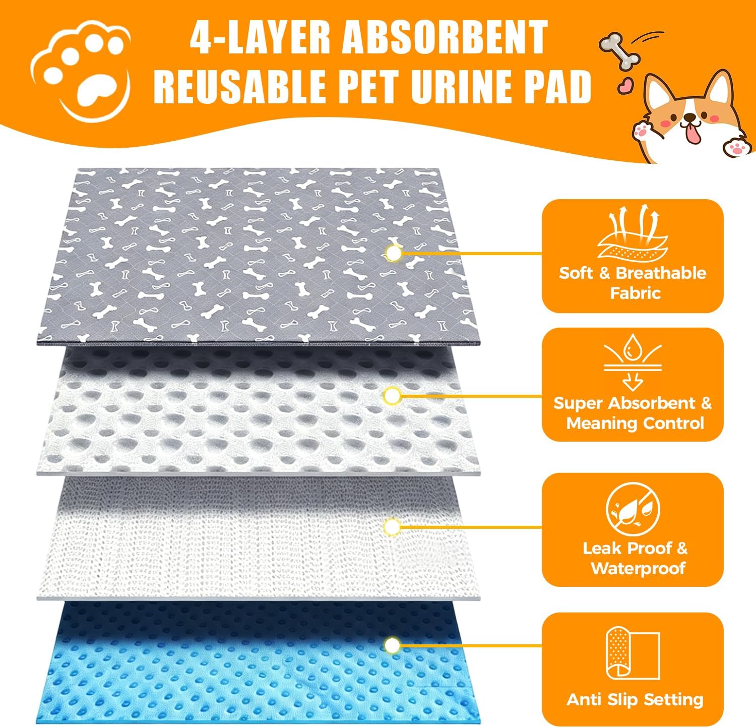 Washable Puppy Pee Pads with Pheromones Reusable,Leak & Odor Proof Dog Training Pads Non-Slip Base for Home & Travel, Pet Pee Pads for Dogs&Cats (with Pet Hair Removal Gloves)