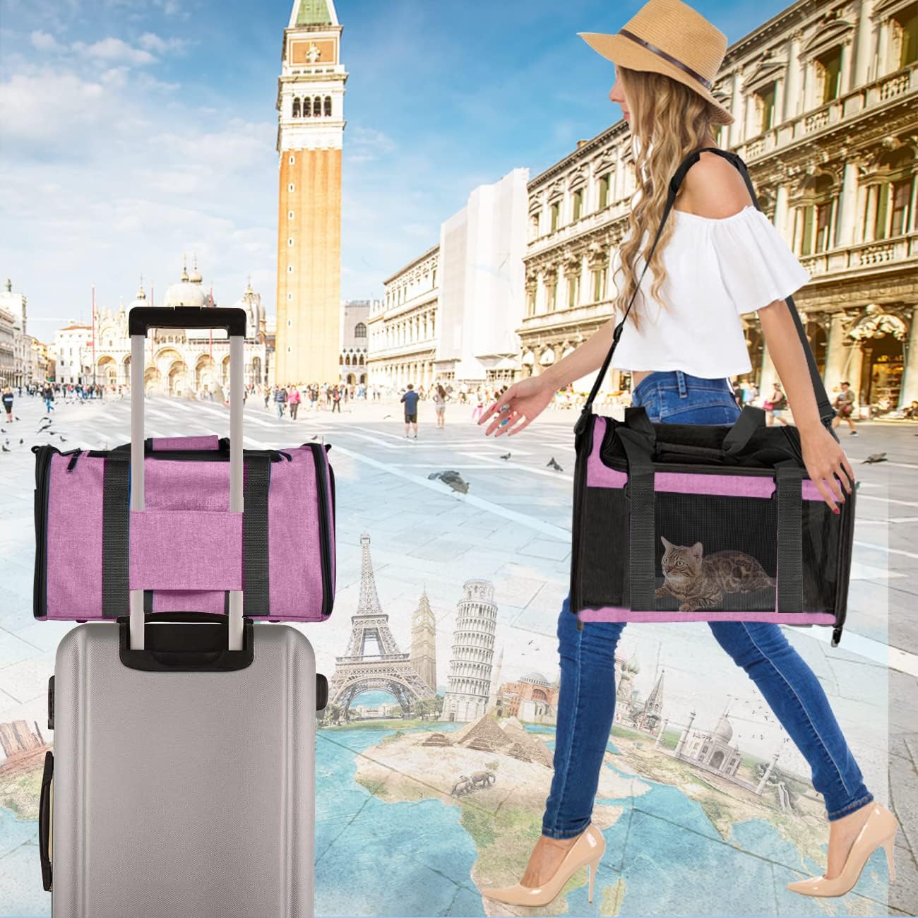 Moyeno Cat Carriers Dog Carrier Pet Carrier for Small Medium Cats Dogs Puppies up to 15 Lbs, TSA Airline Approved Small Dog Carrier Soft Sided, Collapsible Waterproof Travel Puppy Carrier - Pink : Pet Supplies