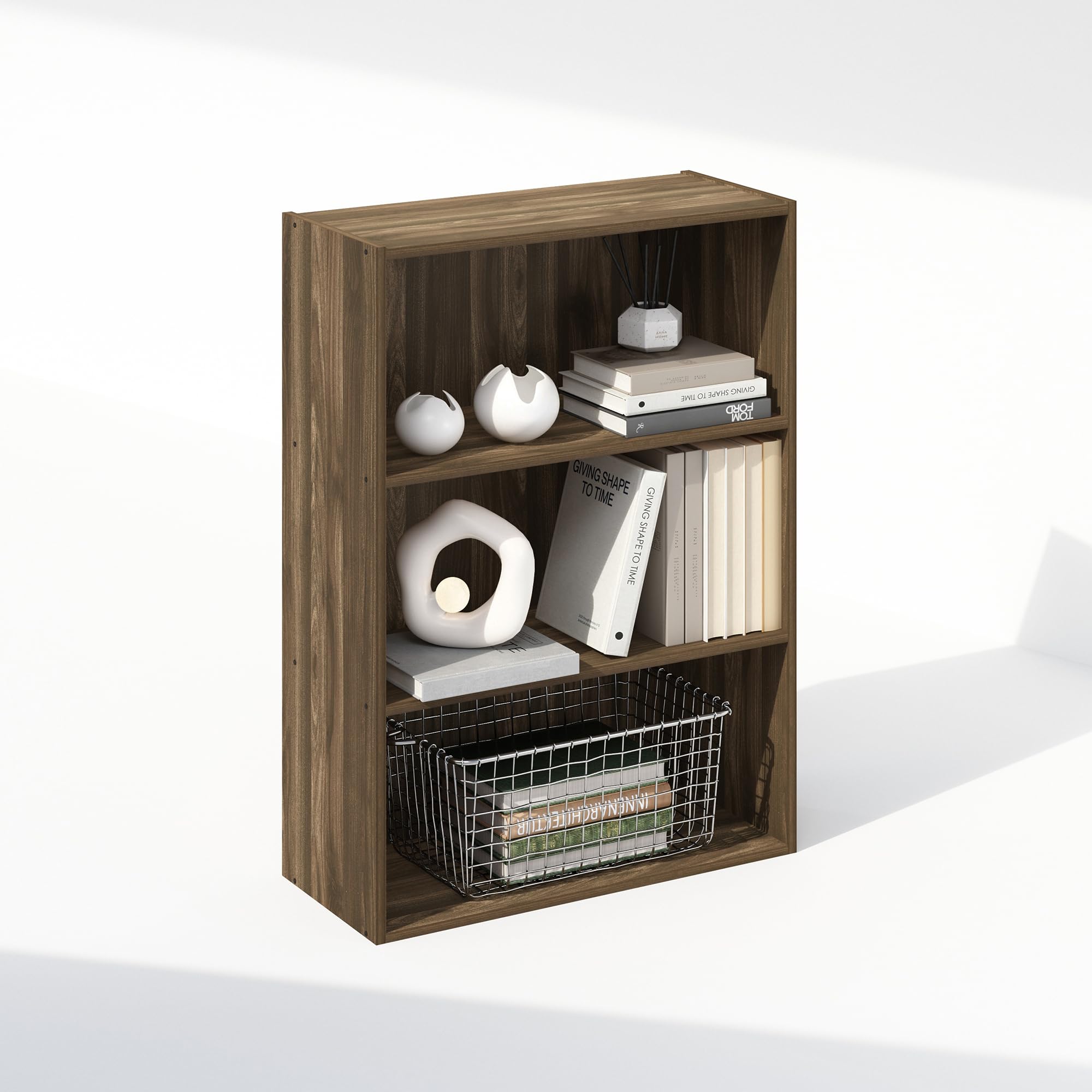 Furinno SIMPLE Book Shelf, 3-Tier Bookshelf, Storage Shelves Bookcase, 9.7 x 23.7 x 31.5, for Living Room, Bedroom, Home Office, Columbia Walnut