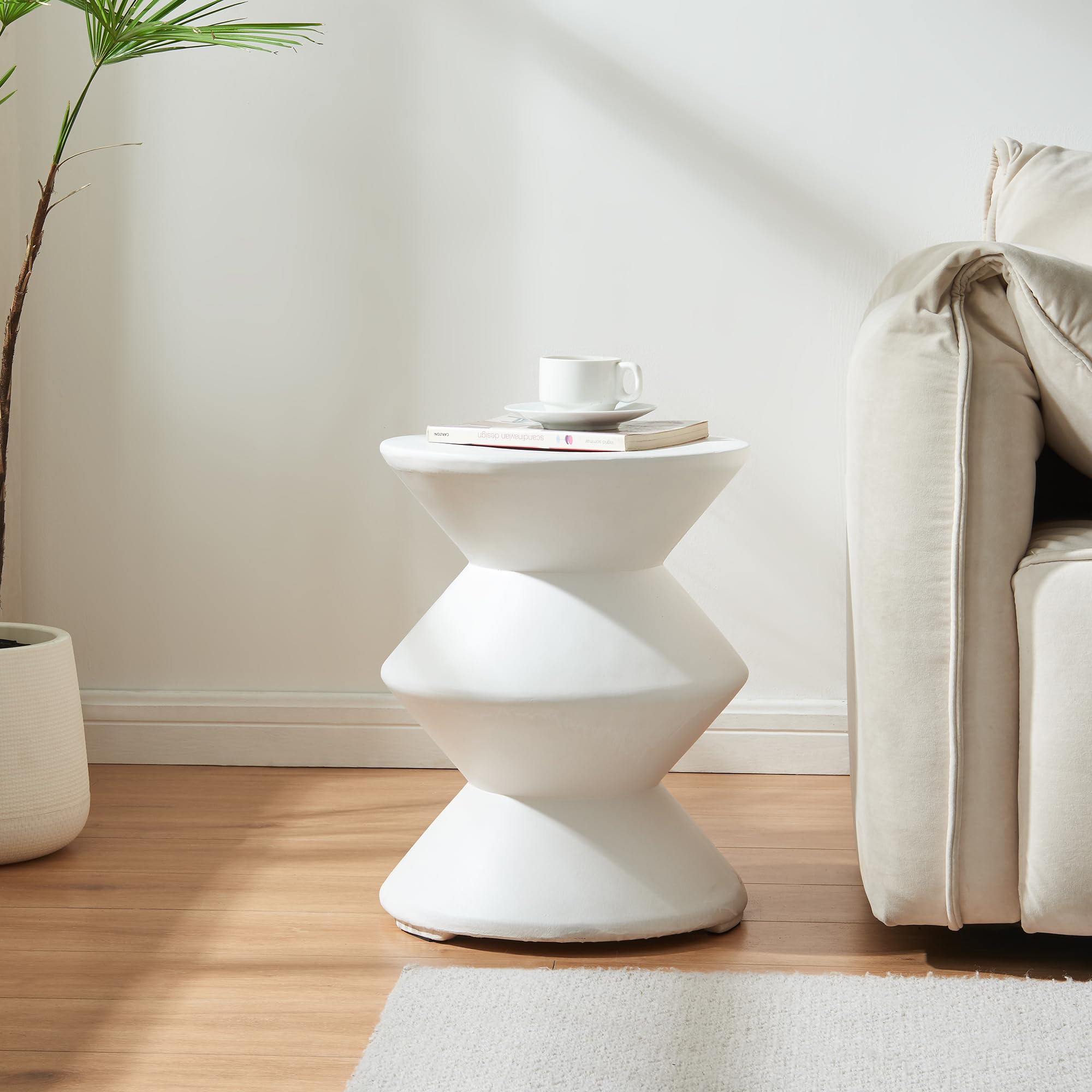 [en.casa] Tavolino da Divano Tavolo Basso Rotondo in Calcestruzzo Leggero Tavolino da Caffè Design per Interni ed Esterni Coperti 47xØ37 cm Bianco