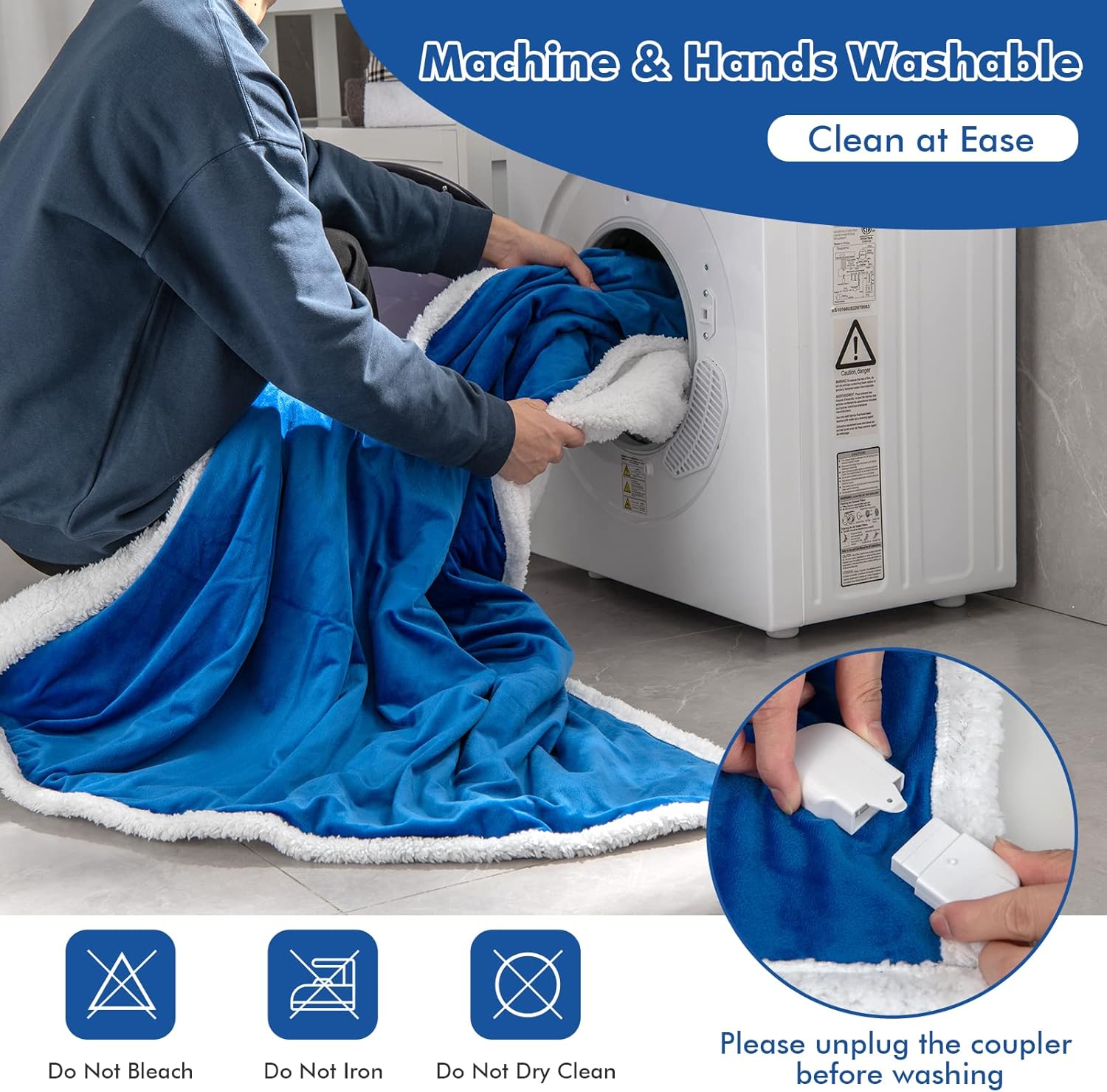 review Giantex Heated Electric Blanket Throw, Reversible Sherpa Fleece Blanket w/ 10 Heat Levels, 9 Hours Auto Shut-Off, Overheat Protection, 50'' X 60'' Machine Washable, Soft Electric Heating Blanket(Navy)