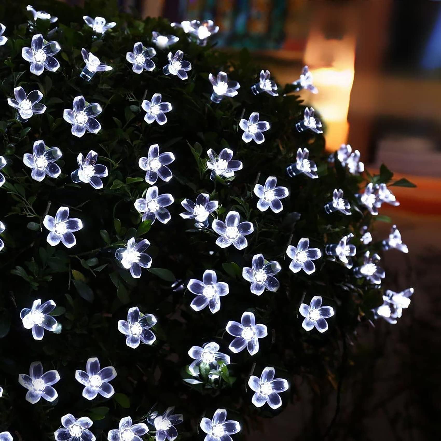 Catena luminosa a energia solare per esterni, con telecomando, catena luminosa a forma di fiore di ciliegio, 52 m, 500 LED con 8 modalità, a energia solare per giardino (bianco)