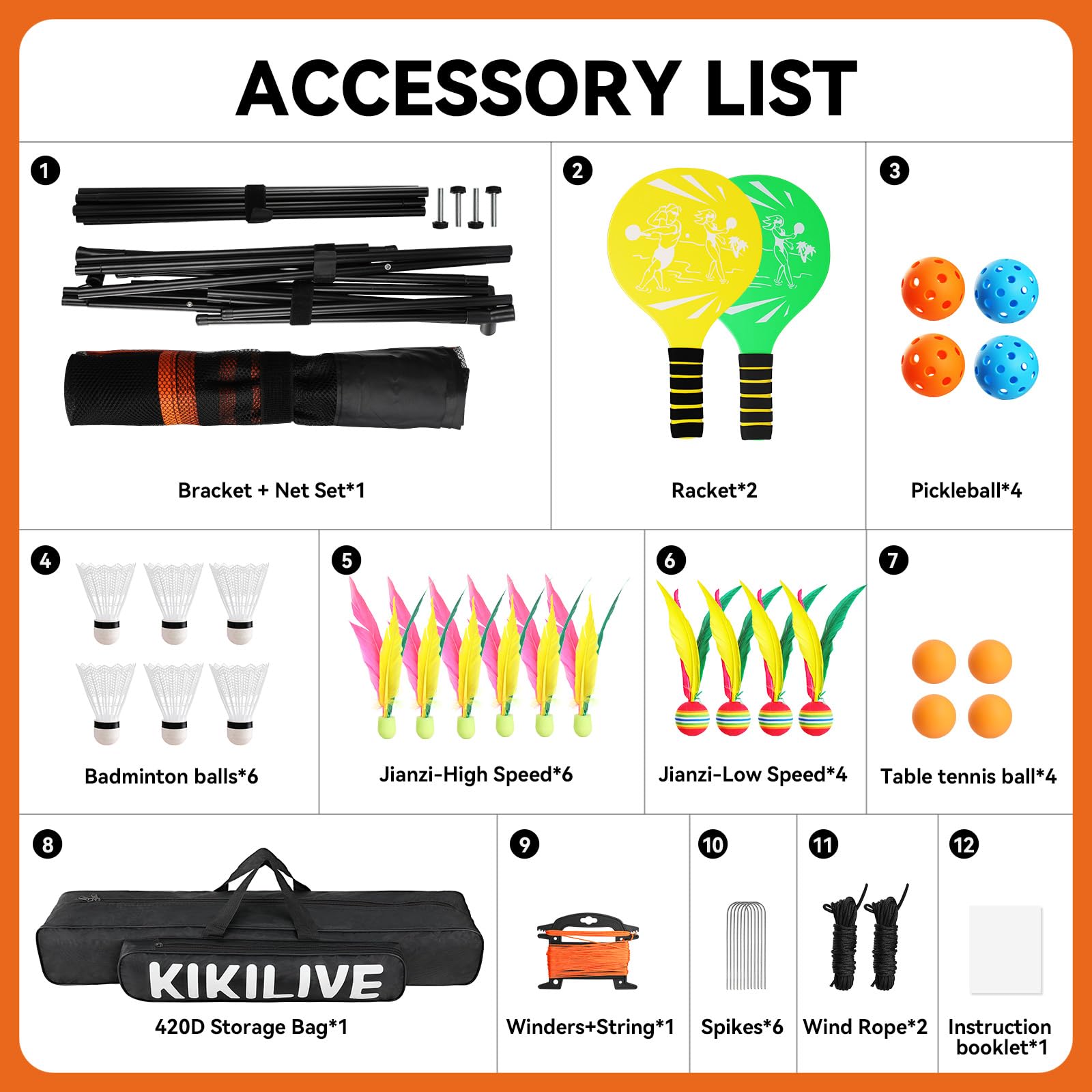 Set Deportivo Todo en Uno Juegos de Palas con Red para Bádminton/Tenis de Mesa/Volante/Pickleball Interior y Exterior