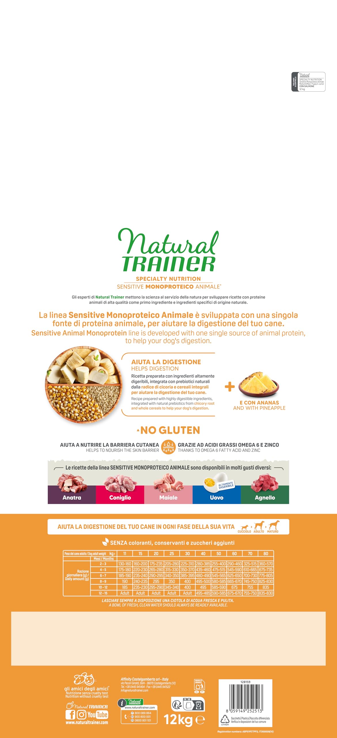 Natural Trainer Sensitive No Gluten Cibo per Cani Puppy&Junior con Salmone 12kg