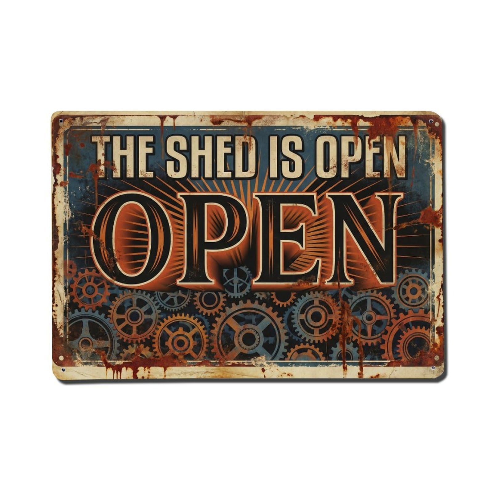Shed Open Mechanical Service Workshop Repair Metal Tin Sign Plaque Wall Decor for Cafe, Man Cave, Club Bar, Office, Home Garden Round Metal Poster 8x12Inch