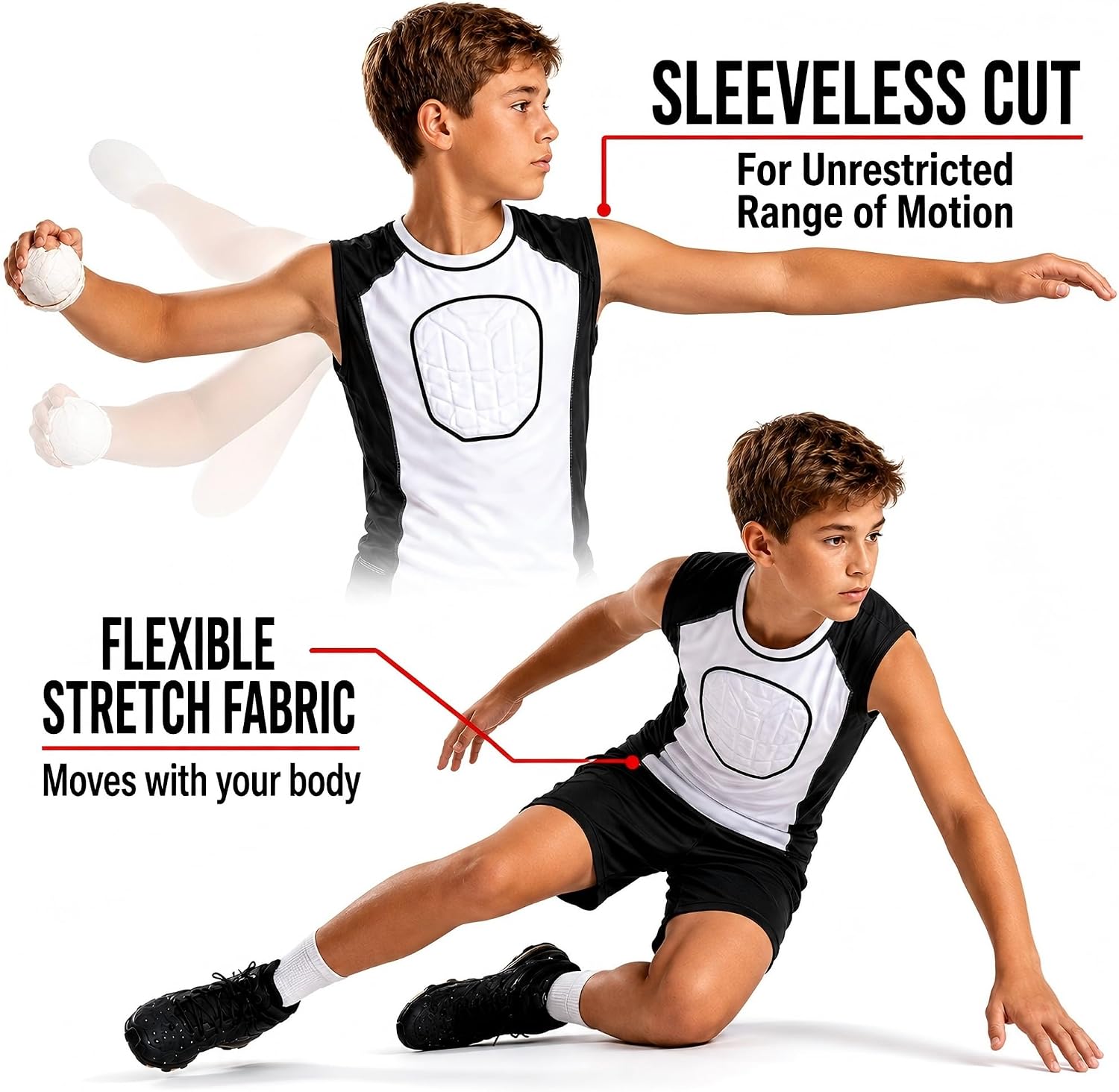Eicolorte Youth Baseball Chest Protector Padded Compression Shirt Heart Guard Sternum Protection for Football Softball Rugby Lacrosse