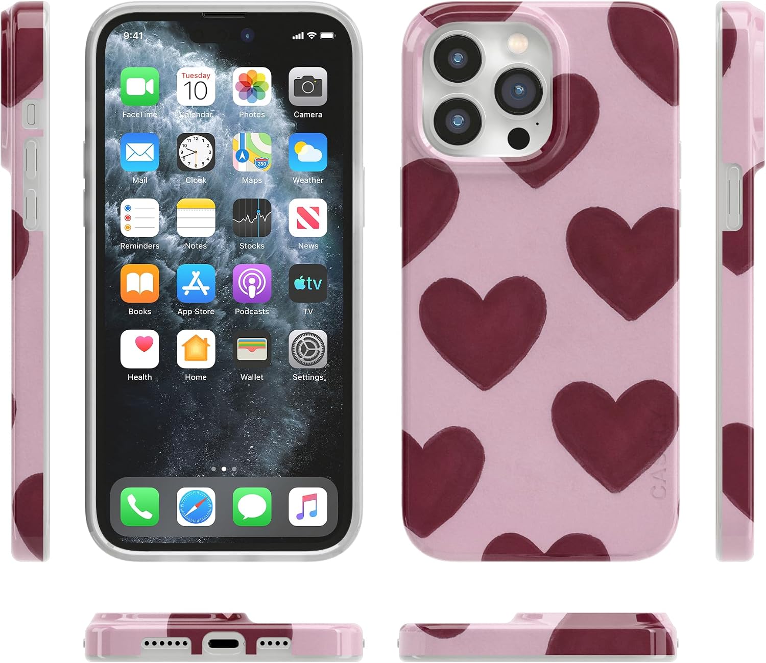Casely iPhone 14 Pro Max Case | Whole Lotta Love | Plum Hearts | Compatible with MagSafe | Classic Ultra Slim Design