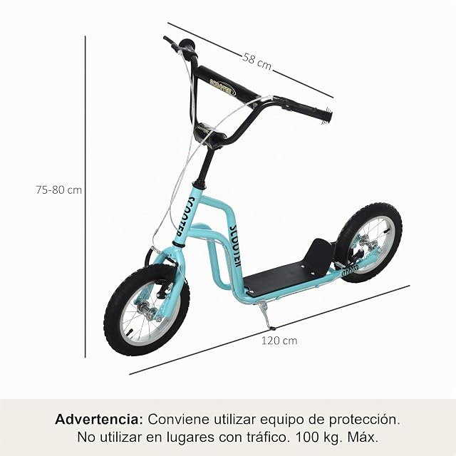 Foto 7 de 8 de HOMCOM Patinete para Niños Manillar Ajustable 120x58x75-80 cm Azul
