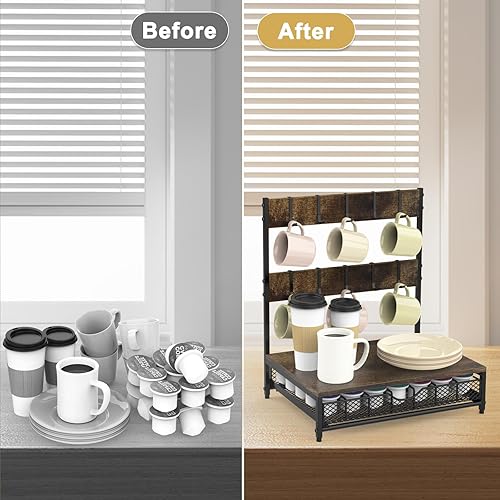 Miniatura 5 de Soporte para cajón de cápsulas de café con ganchos para tazas, organizador de almacenamiento de cápsulas de café de capacidad de 35 con soporte para