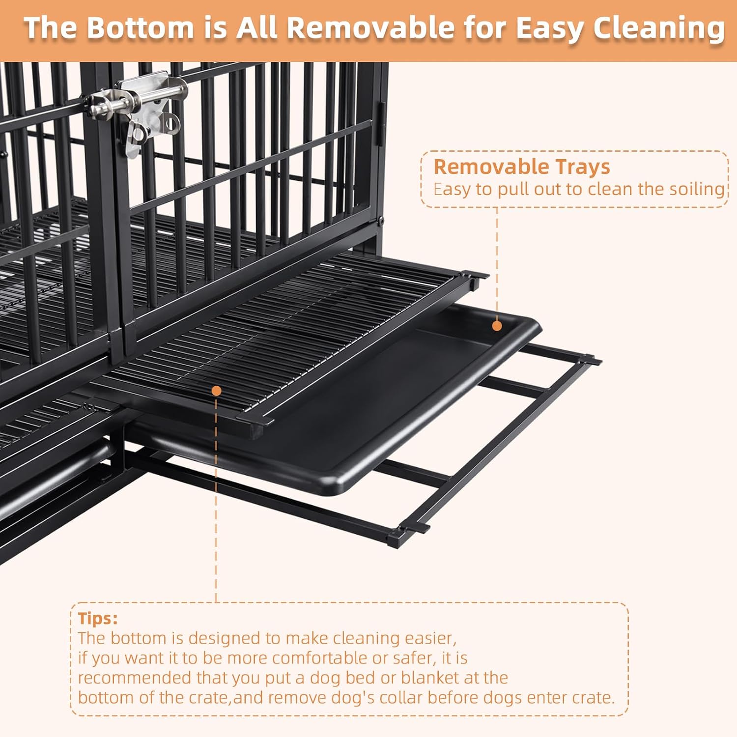 Lauren&Harold 38 Inch Heavy Duty Dog Crate for Medium/Small Dogs, Metal Dog Kennel Indoor with Top Door&Feed Door, Easy-to-Clean Dog Cage with Removable Tray&Wheels, Small Dog crates Furniture