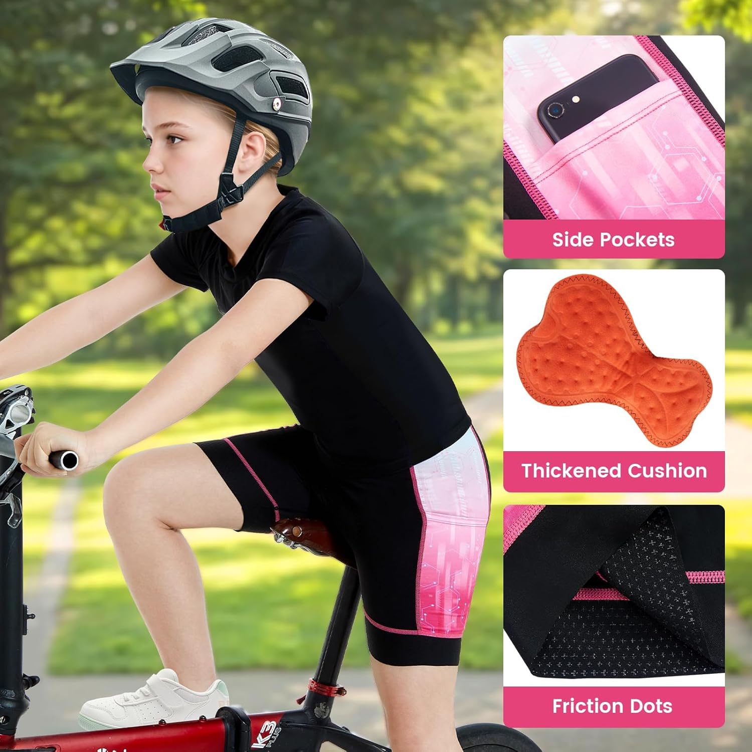 Gogokids Boys Girls 3D Padded Bike Shorts Kids Cycling Shorts Biking Shorts Sports Pants with Pockets for Mountain Road - Image 2