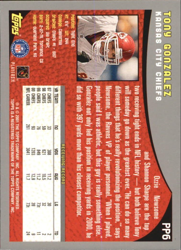 2001 Topps Promos #P6 Tony Gonzalez NFL Football Trading Card