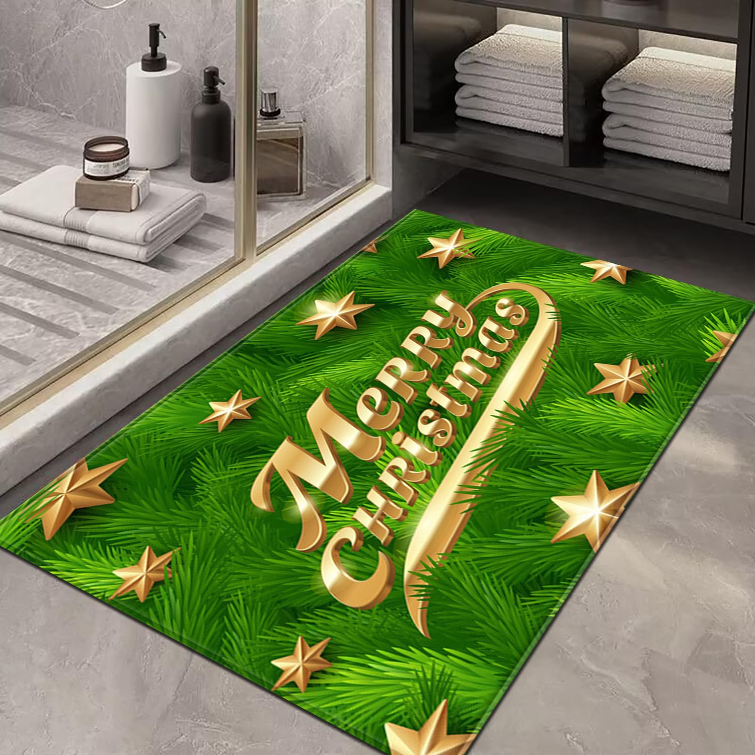 Tappeto Cucina Natale Verde, Tappeto Ingresso Interno Lungo di Natale, Tappeto Decorativo di Natale, Tappeto Runner Natalizio Antiscivolo per Camera da Letto Bagno Corridoio,60x180cm/24 x71