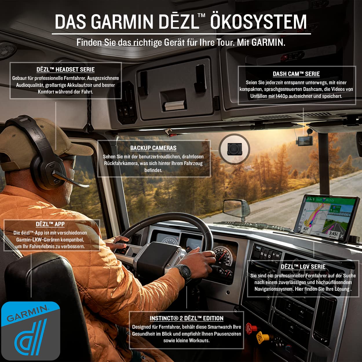 Garmin dēzlCam LGV 710 – LKW-Navi mit integrierter Dashcam, Kollisionswarner & Spurhalteassistenz. 7“ Farbdisplay, vorinstallierte EU Karten, fahrzeugspezifisches Routing & Satellitenbilder.
