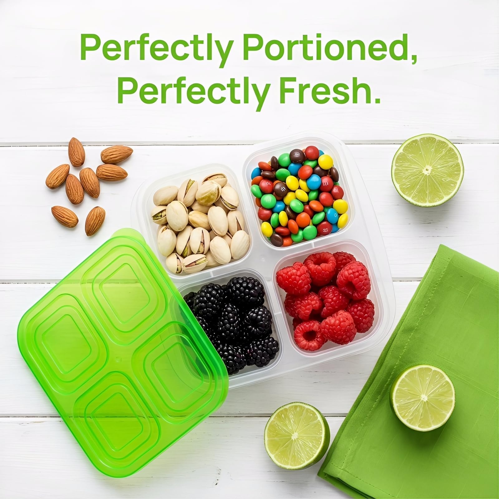AVLA Paquete de 10 cajas Bento para aperitivos, recipientes reutilizables para preparación de comidas, 4 compartimentos para llevar, contenedores apilables divididos de almacenamiento de alimentos