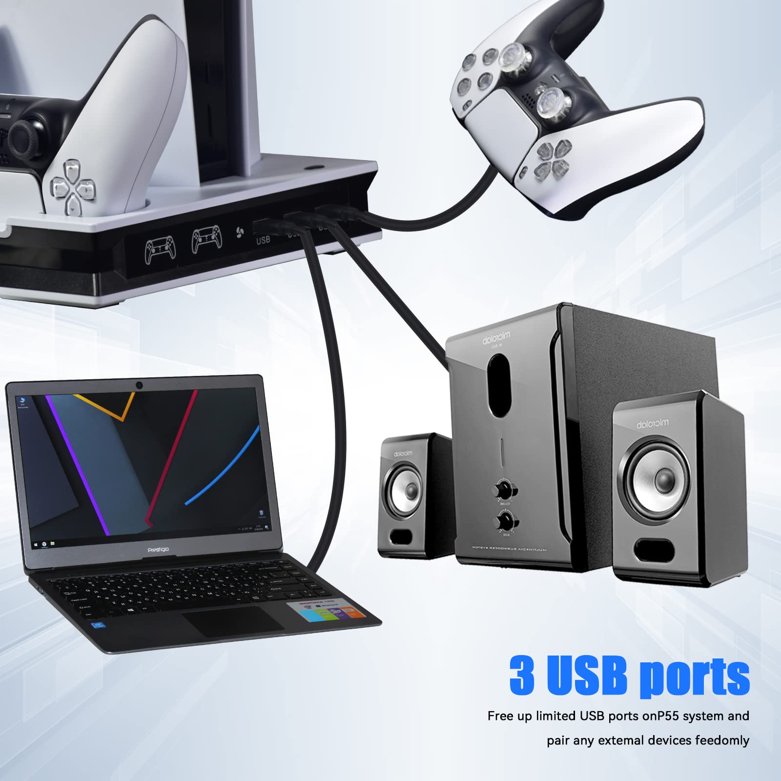 Stazione di ricarica per raffreddamento PS5 con luci a LED e ventole, supporto di ricarica rapida con doppio controller di ricarica per PS5 UHD/edizione digitale, Wireless,Usb