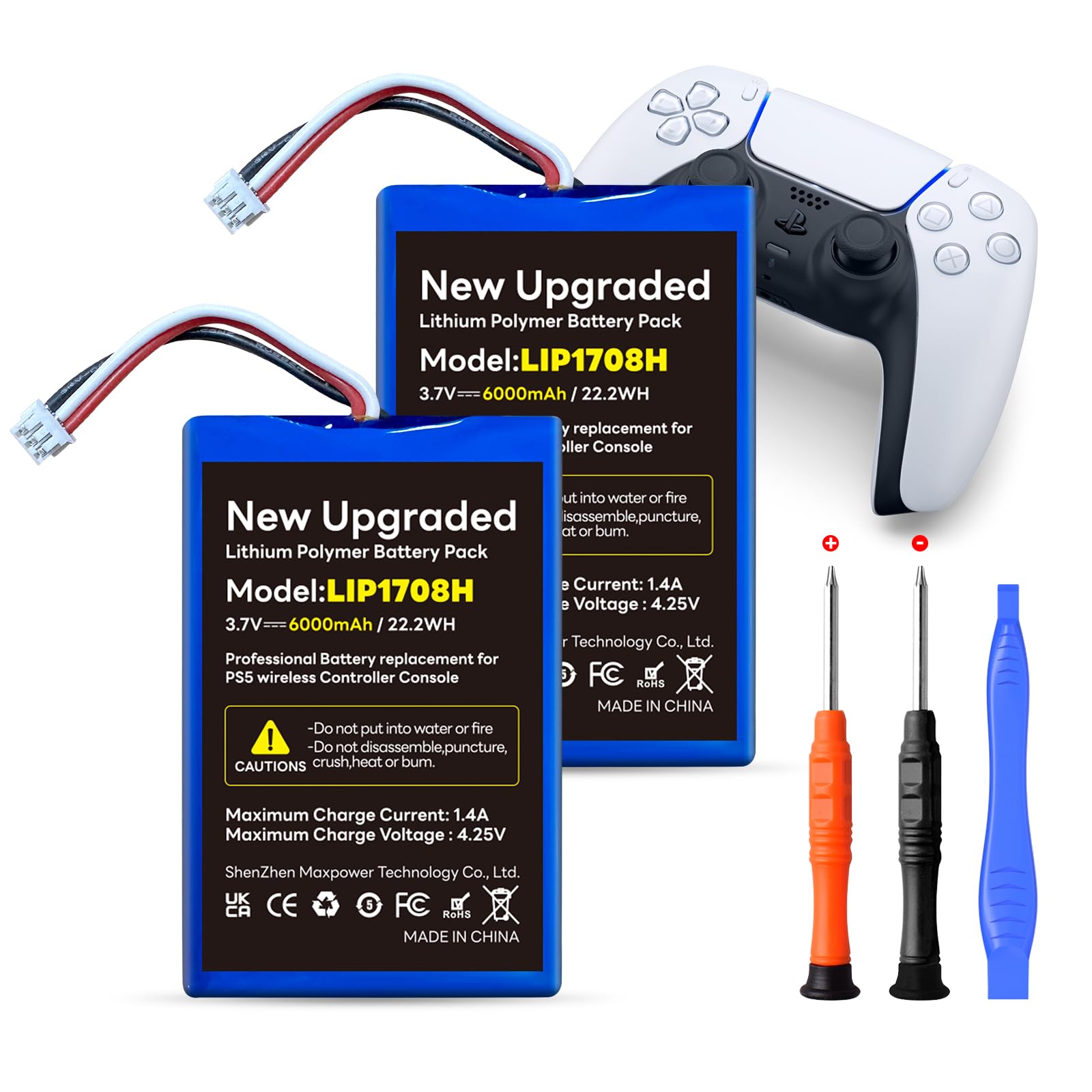 2 pezzi per Sony PS5, [6000 mAh](2026 nuovo aggiornamento) batteria agli ioni di litio di ricambio per PS5 PlayStation 5 DualSense Wireless Controller