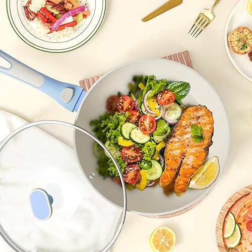 Miniatura 8 de Juego de 6 sartenes con tapa, sartén antiadherente con mango extraíble de 9.5 y 11 pulgadas, sartén antiadherente para tortilla de inducción de