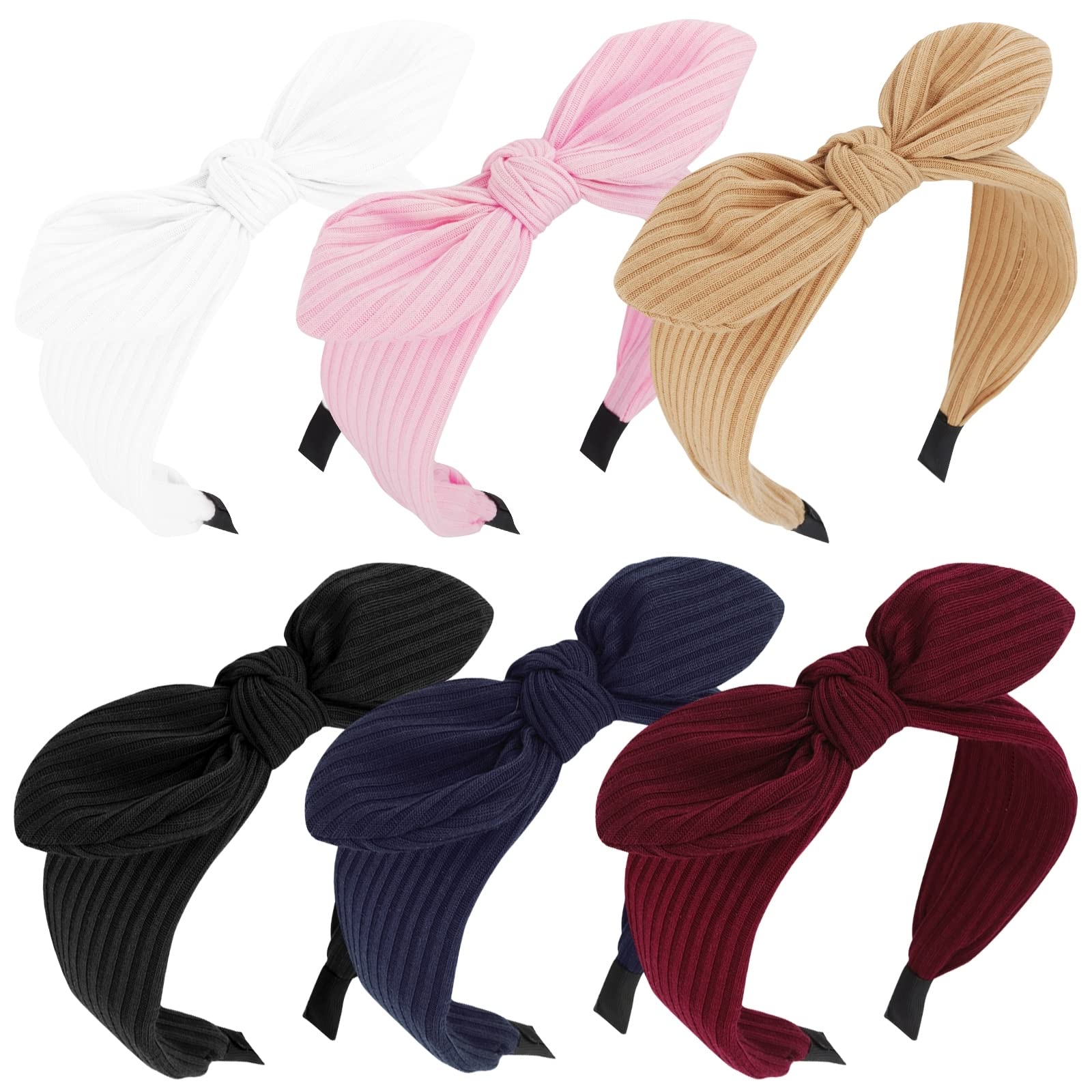 Wecoe 6 Pack Bow Headbands For Women Cute Knotted Headband Girls Pink Red White Headband Fashion Wide Turban Headbands Plain Headbands Hair Bands Hair Accessories For Women Girls Gifts for Her