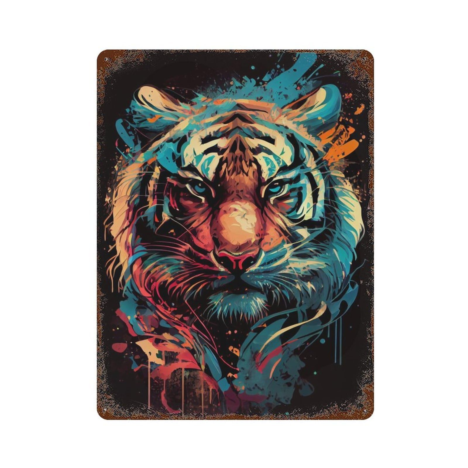 Tiger Face Retro Metal Sign 15.7"x11.8", Classic Wall Plaque for Garage, Pub Or Kitchen