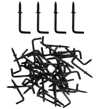 Black 7/8 Inch 1 Shape Screw Hooks, L Shape Hanging Hook, 7 Shape Right Angle Medal Hooks 40 Pack