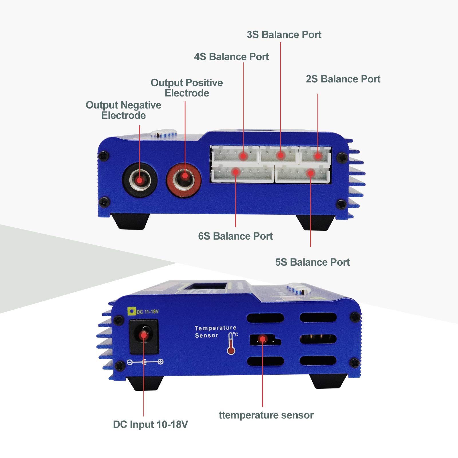 RUIZHI Lipo - Caricatore da 80 W, 6 A, professionale, per LiPo/Li-Ion/Life (1-6S), NiMH/NiCd (1-15S), caricatore per hobby RC, LED, con alimentatore di rete