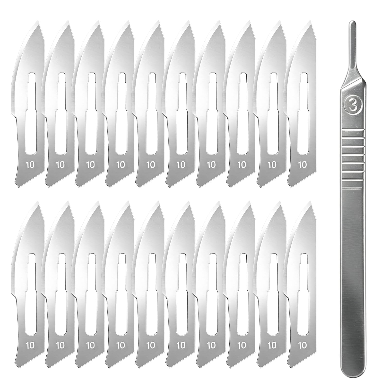 20 Stück Cuttermesser Klingen, Nr.10 Ersatzklingen und Nr. 3 Messergriff Aus Edelstahl, 38mm Ersatzklingen, Abbrechklingen für Cuttermesser Klein und Bastelmesser, Handy-Reparatur, Handwerk