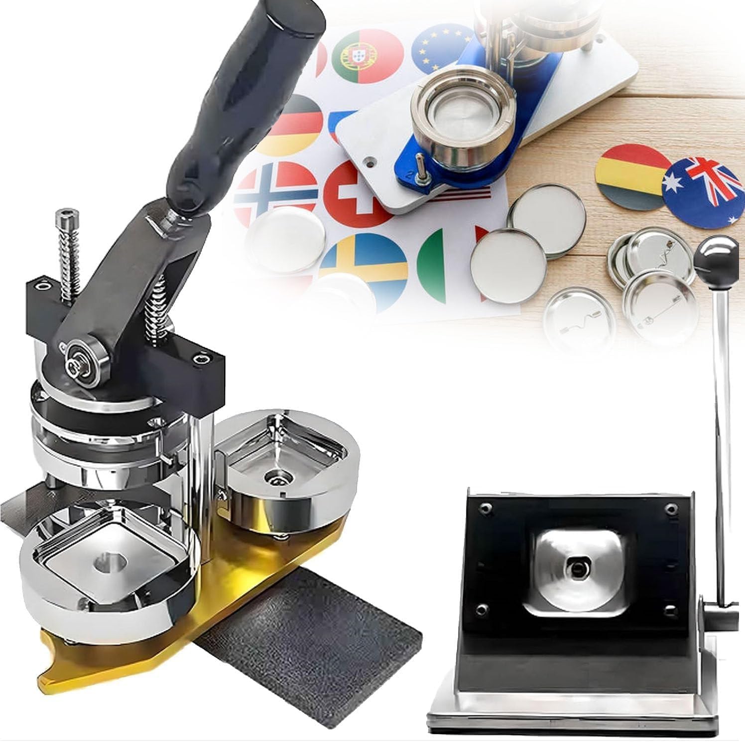 Photo Magnet Maker Machine, DIY Badge Press, 50 X 50mm Square Fridge Magnet Button Badge Making + Paper Cutter + 100pcs Consumables, for Decorating Refrigerators