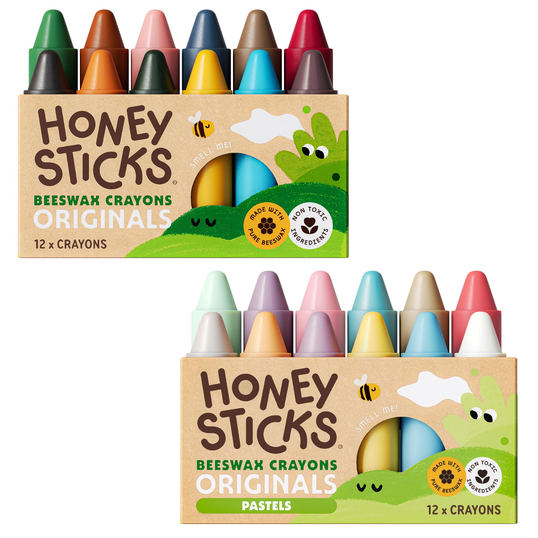 Honeysticks Boîte de 12 Gros Crayons 100% en Pure Cire d'Abeille naturels et Non Toxiques, idéals pour Les Tout Petits (1 an et Plus) comme Les Plus Grands, Faits Main en Nouvelle-Zélande