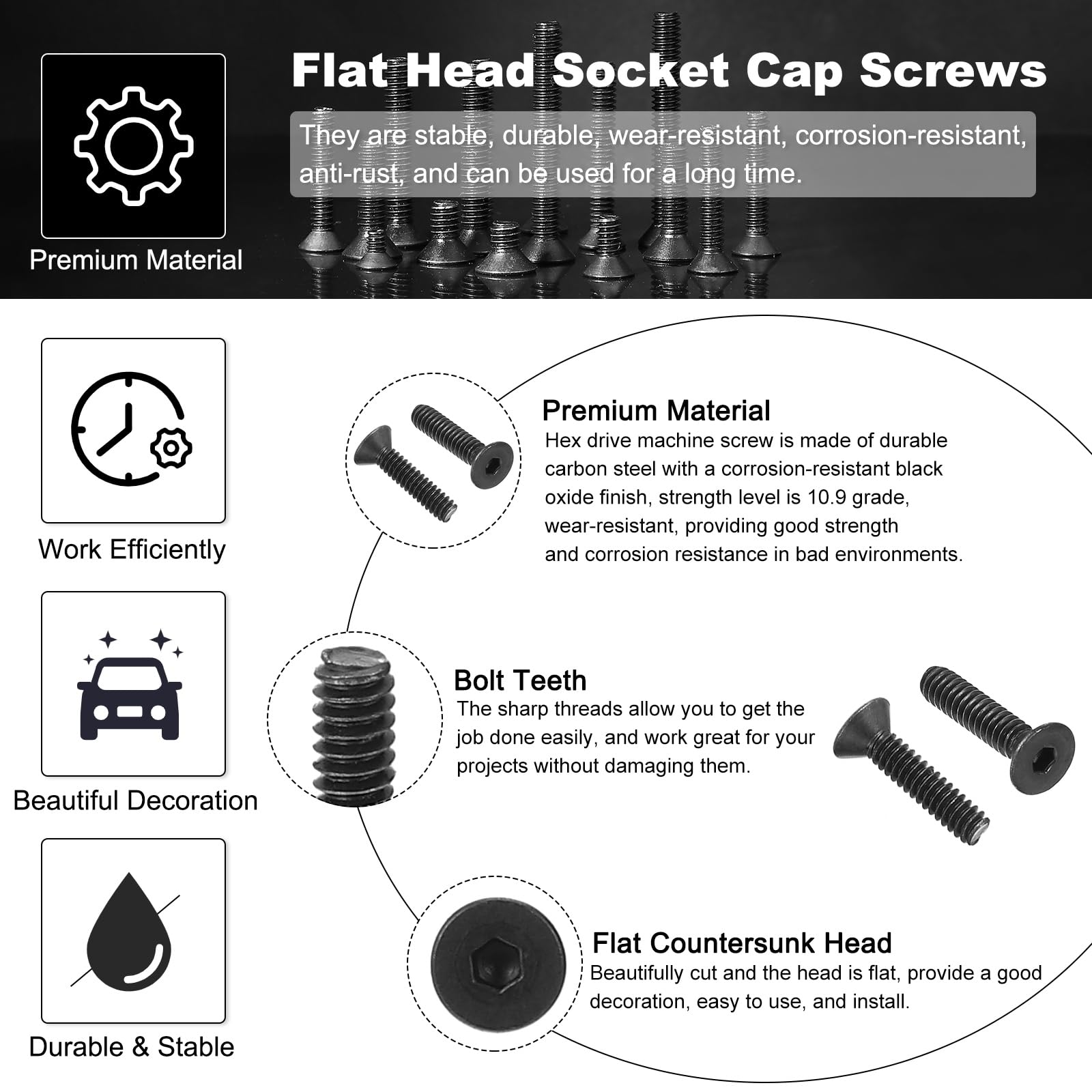 PATIKIL #6-32 x 5/8 Inch Flat Head Socket Cap Screws - Image 3