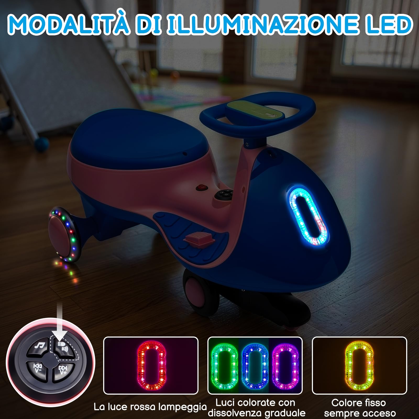 LALAHO Macchina Elettrica Per Bambini 12 V con Pedale, Auto Elettrica con 2 Velocità, Luci LED, Bluetooth, Protezione Antiribaltamento, 3 Anni in su (Blu-rosa)
