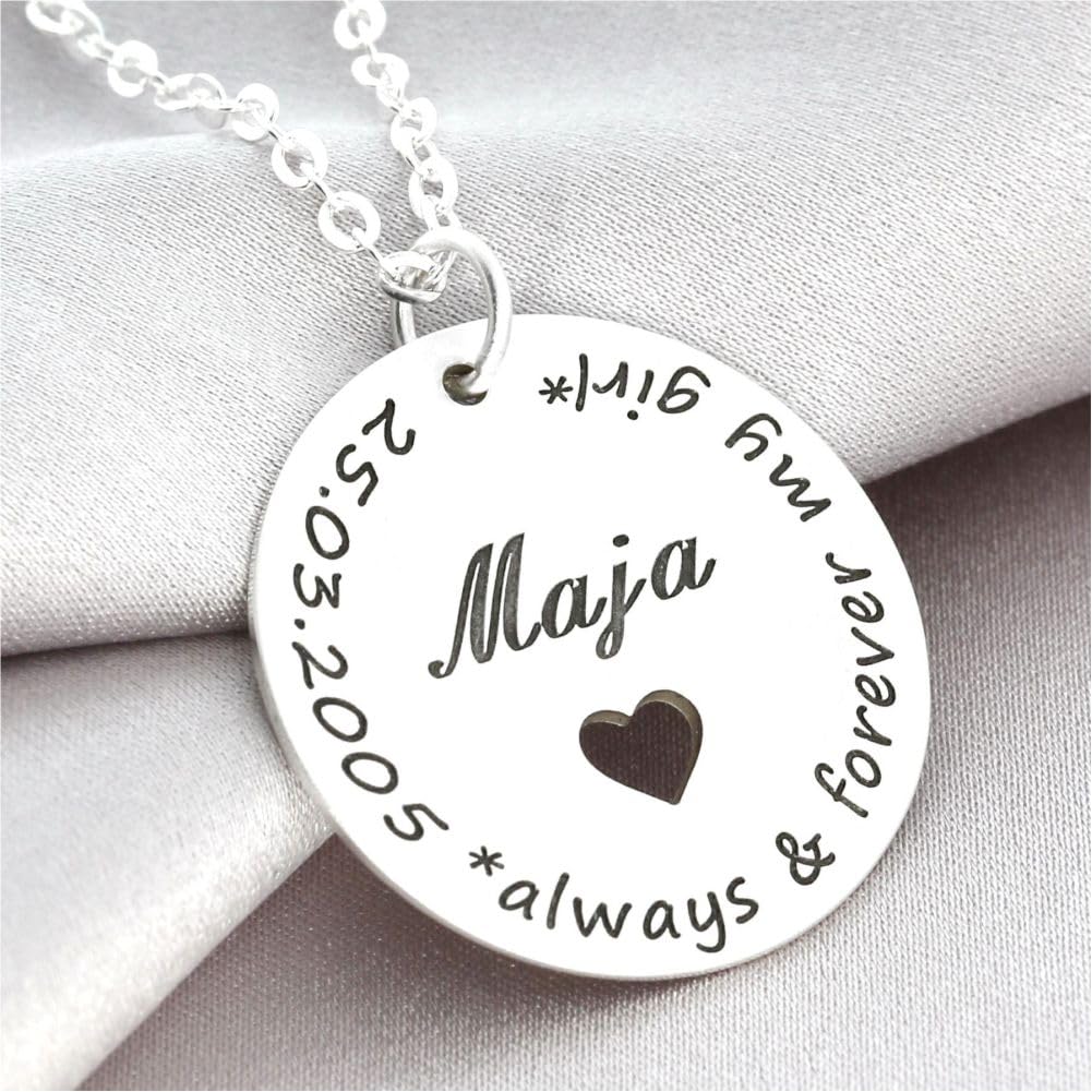 Namenskette Silber Familie Kette Schmuck mit Gravur 925 Sterling Silber Schmuck mit Gravur mit Namen Familienkreis mt Herz Collier Kindernamen | HANDMADE IN GERMANY