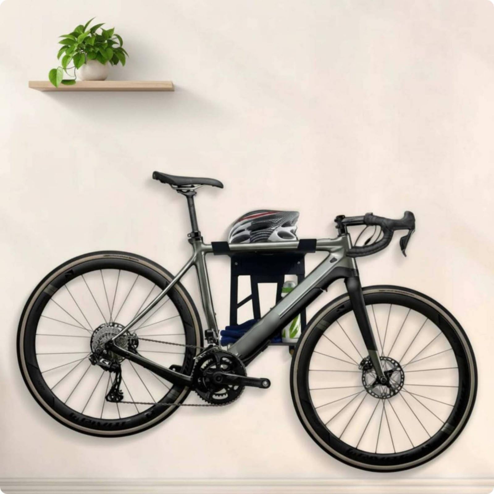 Fahrrad Wandhalterung Fahrradhalter Fahrradaufhängung Fahrrad Wandhaken aus Kohlenstoffstahl mit Regal für Und Handschuhe zur Platzsparenden Lagerung, Standardausführung – Klein