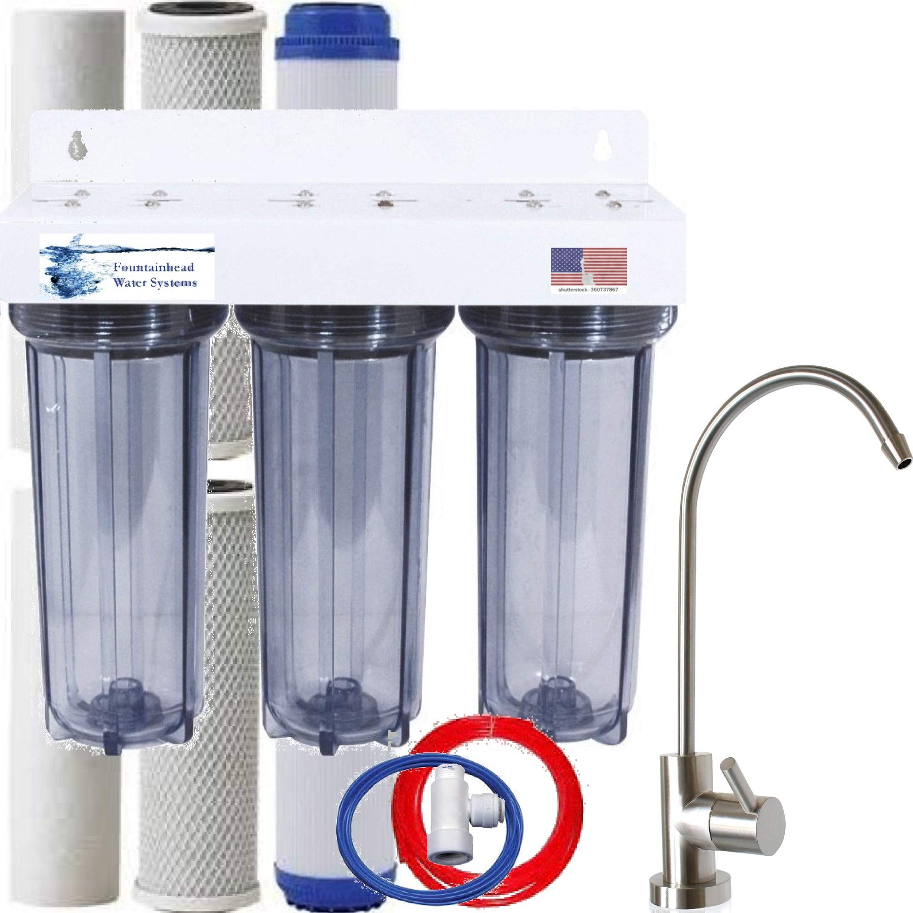 Clear 3 Stage Under Sink Water Filter Extra Filters Polished Stain. Steel Faucet