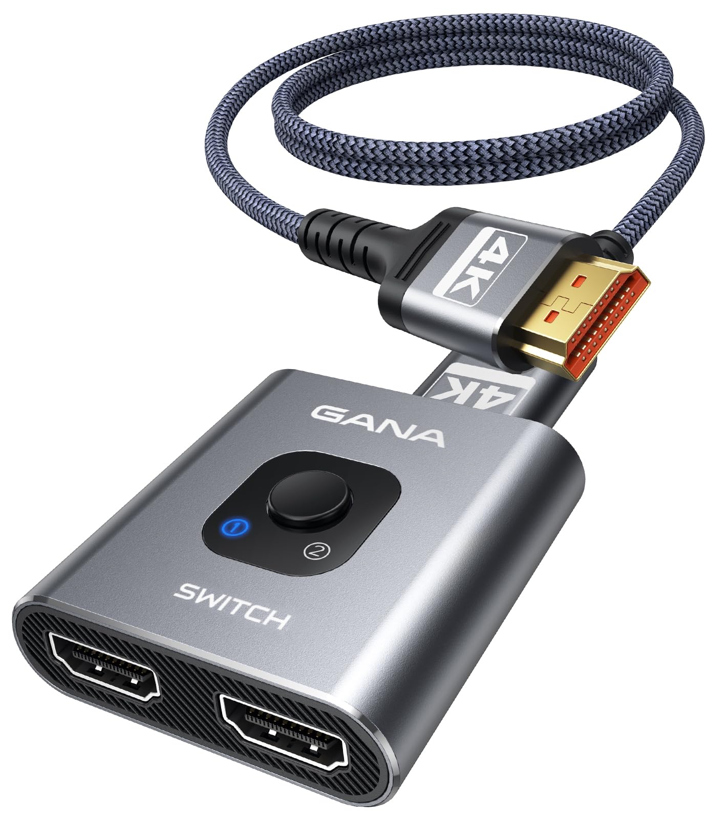 GANA Switch HDMI Splitter - Sdoppiatore HDMI 4K Switch Bidirezionale -2 Ingresso a 1 Uscita o 1 in a 2 out- Alluminio Commutatore Supporta 4K 3D 1080P per TV, Fire stick, Xbox, PS3 PS4 PS5