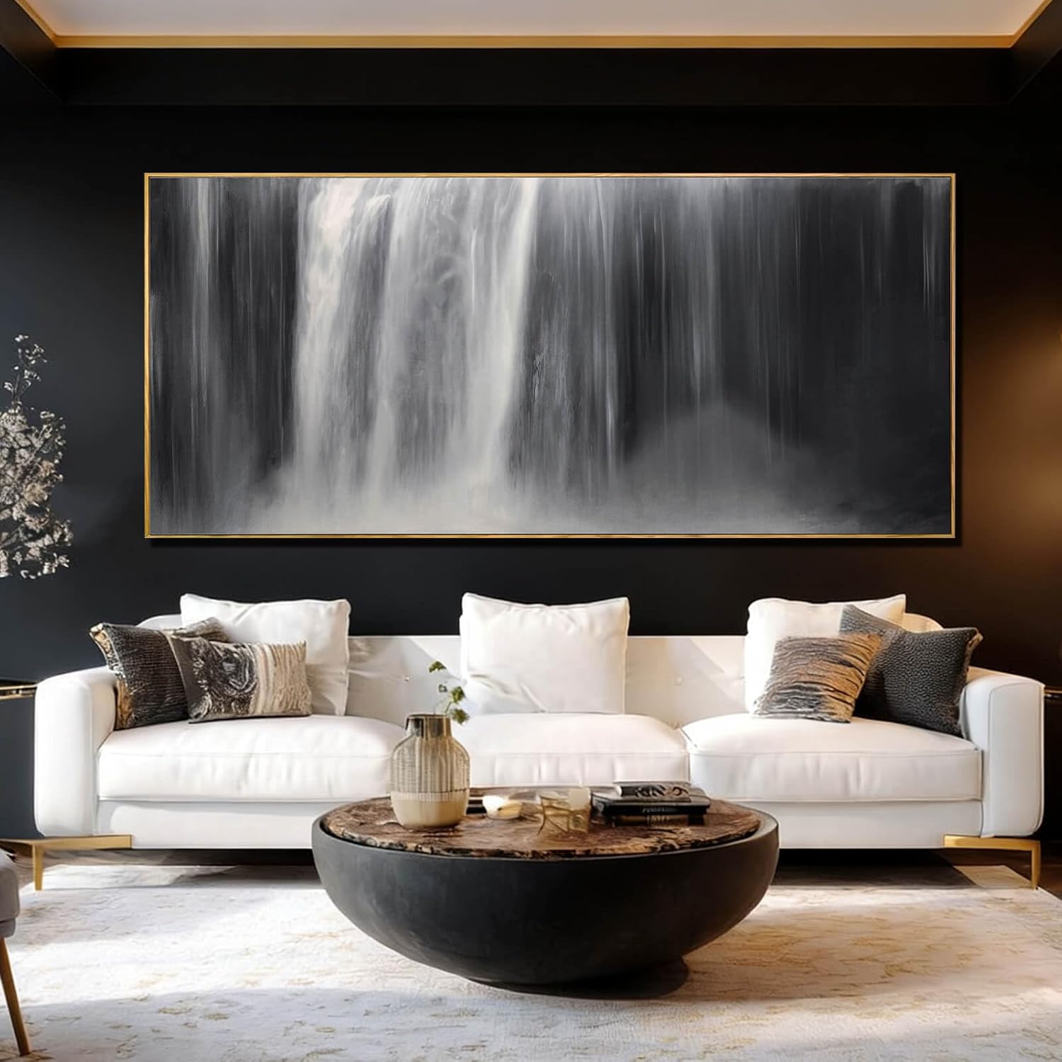 Waterfall Canvas Wall Art Black and White Wall Decor Landscape Art Prints 32"x70" Office Decorations Artwork for Bedroom