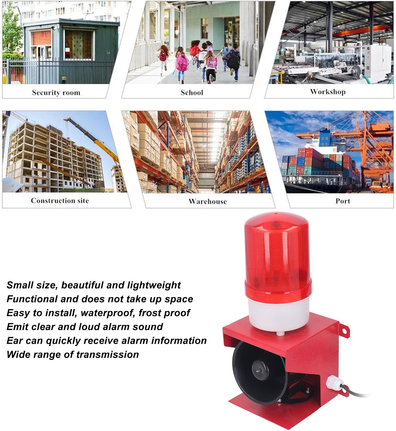 Industrial Alarm Flashlight Red Warning Alarm Outdoor 115 Decibel Sound and Light Speaker Emergency Flashlight US Plug 110v Suitable for Emergencies (DC24V)