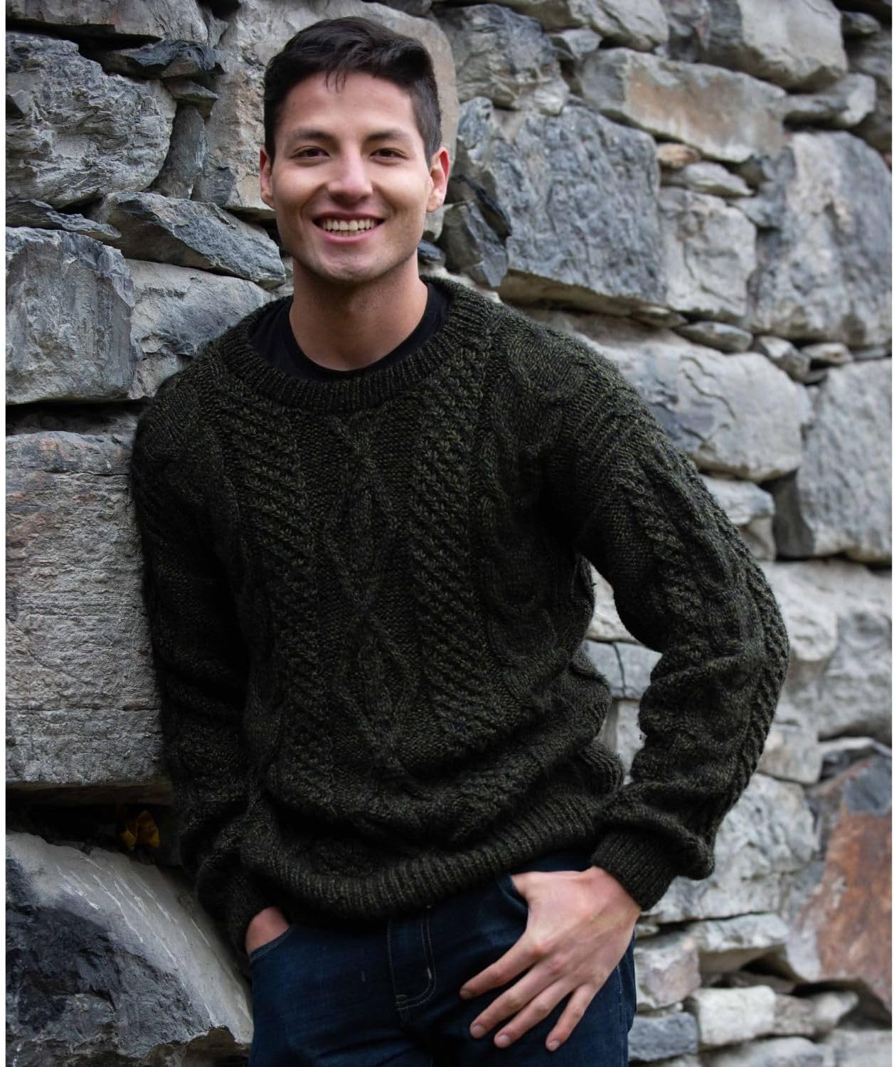 Gamboa Alpaca Sweater for Men Light and Softness Wool Pullover Crewneck Knitted Fall Winter Sweaters