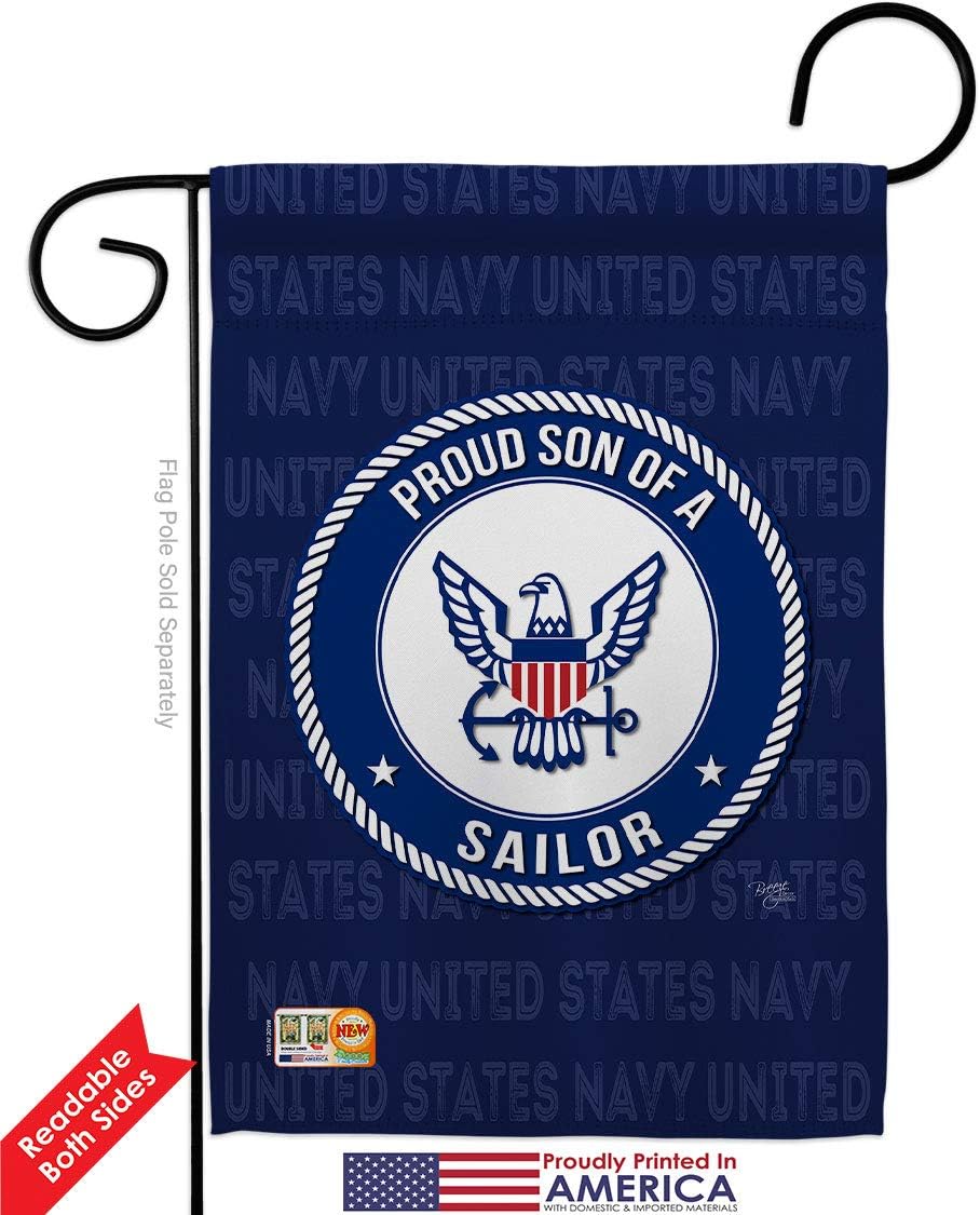 Proud Son Sailor Garden Flag Set Wall Holder Armed Forces Navy USN Seabee United State American Military Veteran Retire Official Small Gift Yard House Banner Double-Sided Made In USA 13 X 18.5