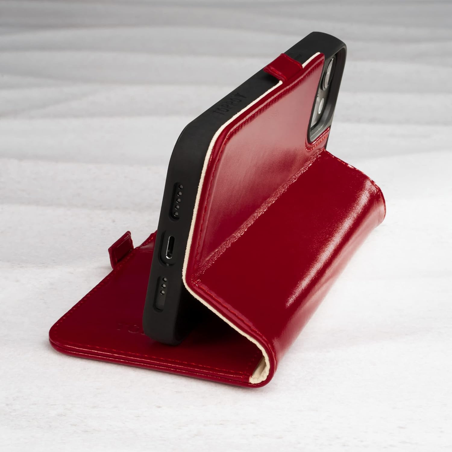 TORRO Leather Case Compatible with iPhone 14 – Genuine Leather Wallet Case/Cover with Card Holder and Stand Function (Red)