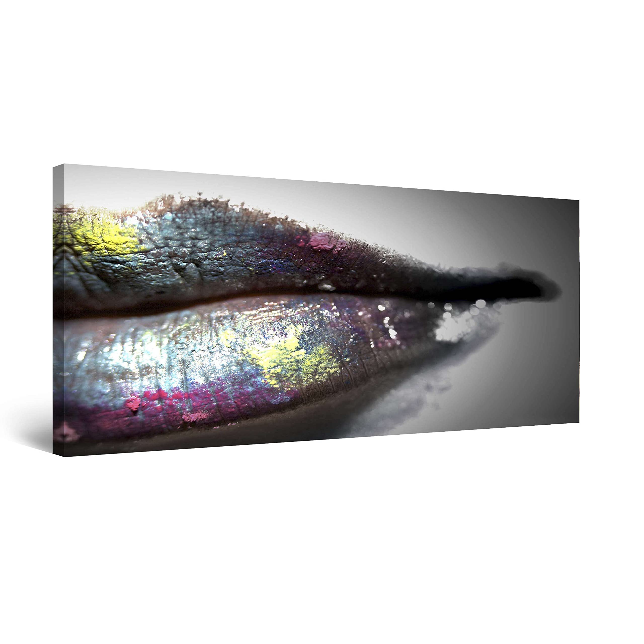 Startonight Women's Purple Lips Woman Luminous Canvas Wall Art Colored Lips - Stretched Print, Modern For Bedroom Or Living Room, Unique Luminous Artwork 60 Cm X 120 Cm Elegant Gift Idea