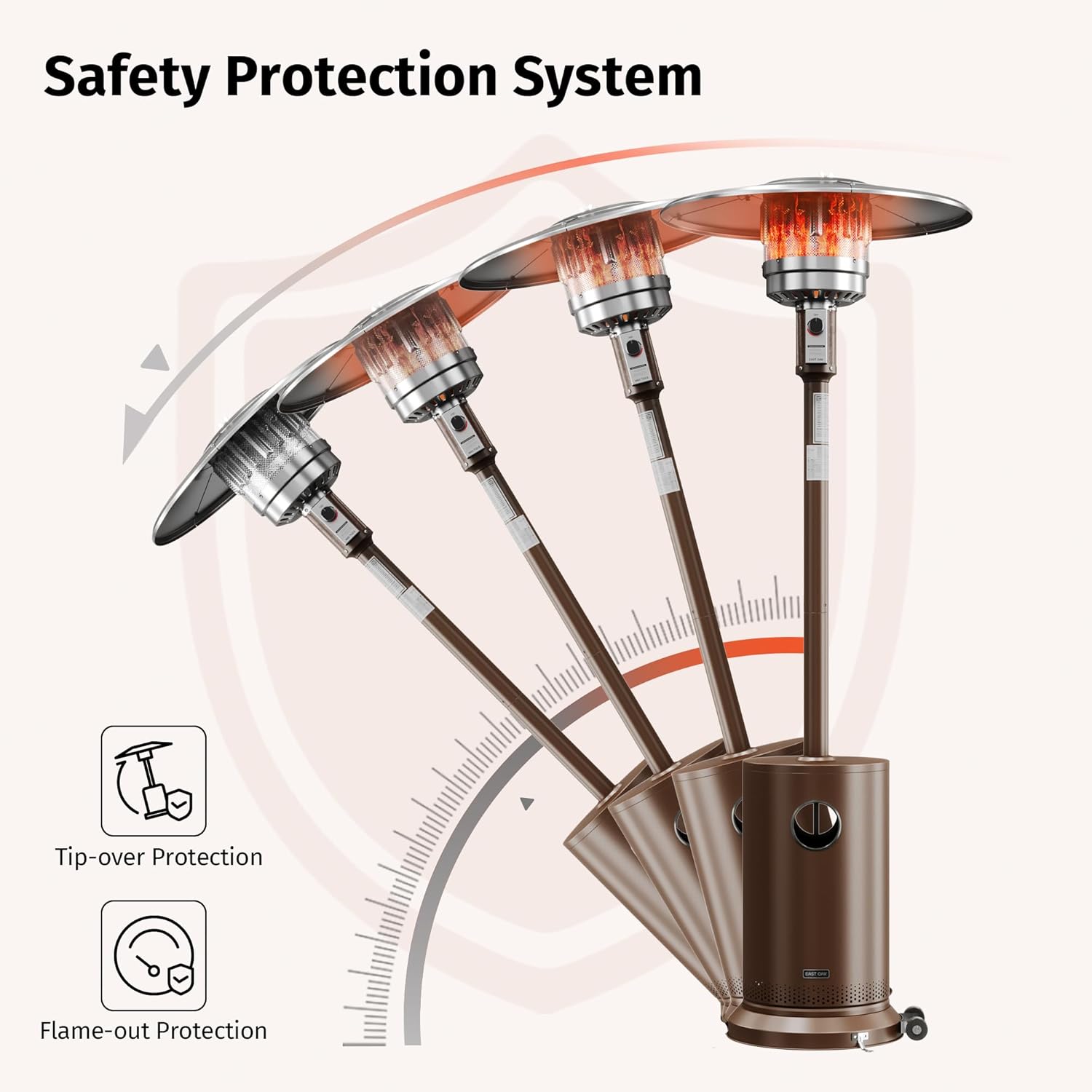 EAST OAK Upgraded 50,000 BTU Propane Patio Heater, Outdoor Heater with Enhanced Burner Head, One-Touch Ignition, Quick Snap-Fit Assembly, Round Table Design for Garden, Balcony, Backyard