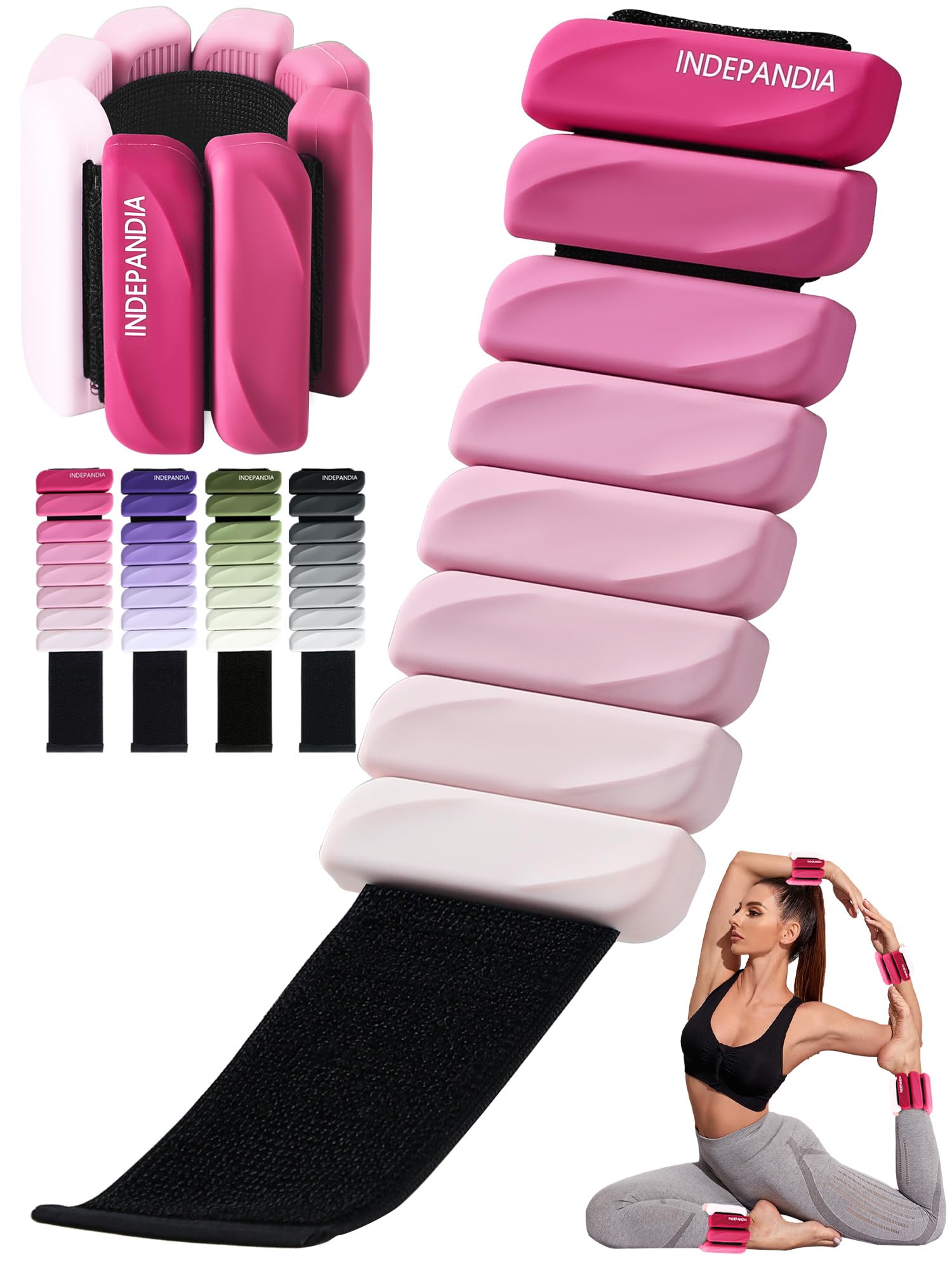 INDEPANDIA Adjustable Ankle Wrist Weights for Women Men, Set of 2 (1lb or 2lbs Each), Silicone Weighted Bangles for Arm, Leg, Hand, Ideal for Home Workouts, Yoga, Pilates, Running, Walking, Gym