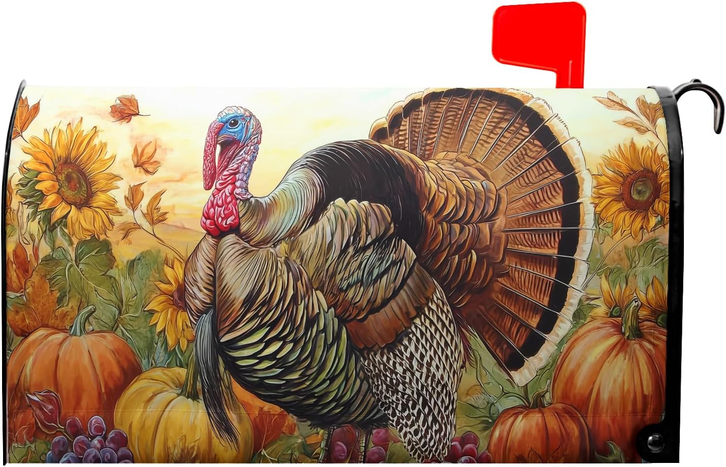 Kawani Happy Thanksgiving Magnetic Mailbox Cover Standard Size 18x21 Inch Thanksgiving Pumpkin Turkey Mail Box Covers Fall Welcome Letter Post Box Wraps Decoration for Home Outdoor Yard Garden