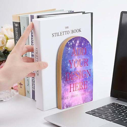 Miniatura 6 de Sujetalibros de madera personalizados para estantes, añade tu propia foto, logotipo o texto, sujetalibros personalizados, soporte para libros para