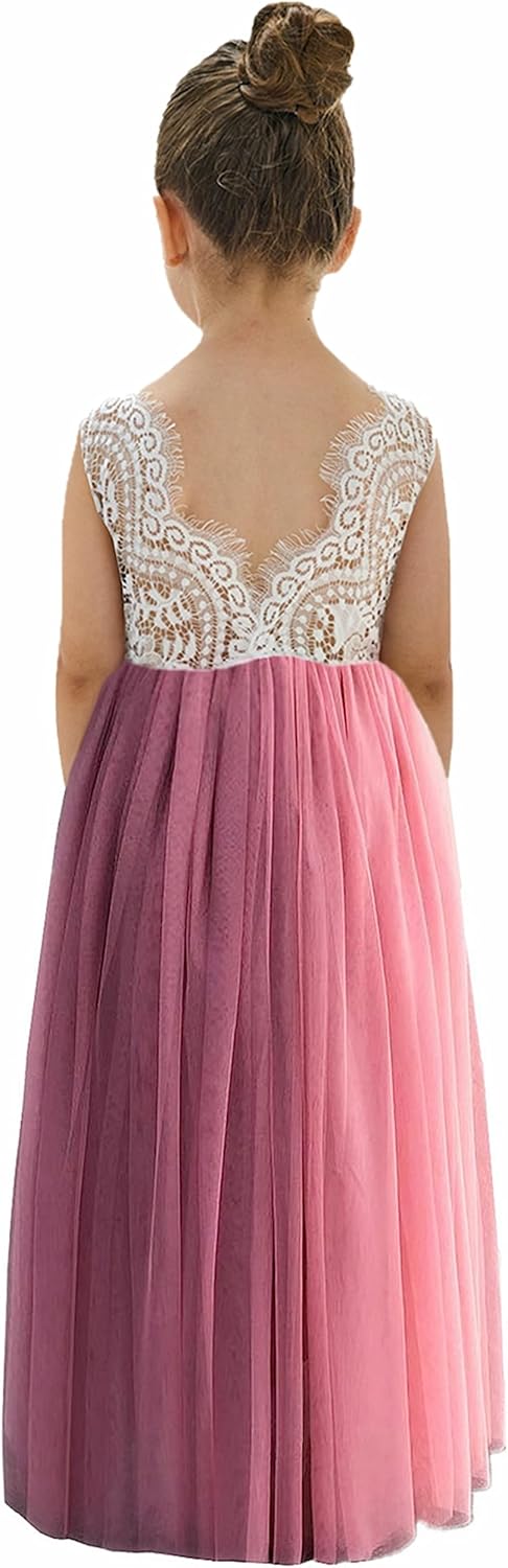 2Bunnies Girl Peony Lace Back A-Line Straight Tutu Tulle Party Flower Girl Dress