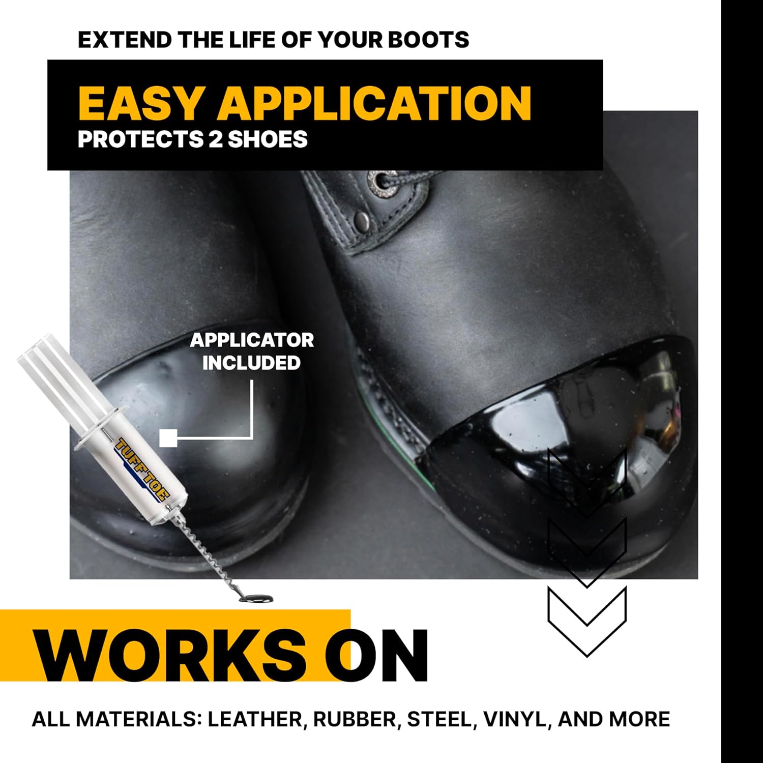 Boot Toe Protector Adhesive, Shoe Glue Toe Protectors for Shoes & Work Boots - Waterproof, Heat Resistant, Heavy Duty Protective Layer & Shoe Repair Kit - Easy Application, Covers 2 Shoes, Black Color