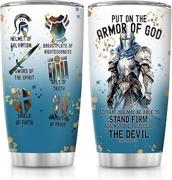 Jesuspirit Christian Gifts for Men, Women - Fathers Day, Pastor Appreciation Religious Gift - Christian Coffee Mug - Armor Of God Stainless Steel Tumbler Armor Of God Men, 20OZ