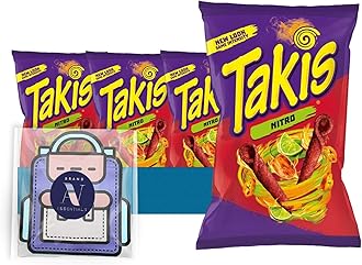 Takis - Lavinia Essentials Bundle: 4-Pack of Nitro Sharing Size Bag, Hot Chili Pepper Rolled Tortilla Chips 9.9 oz Bag + 1 Utility Prop